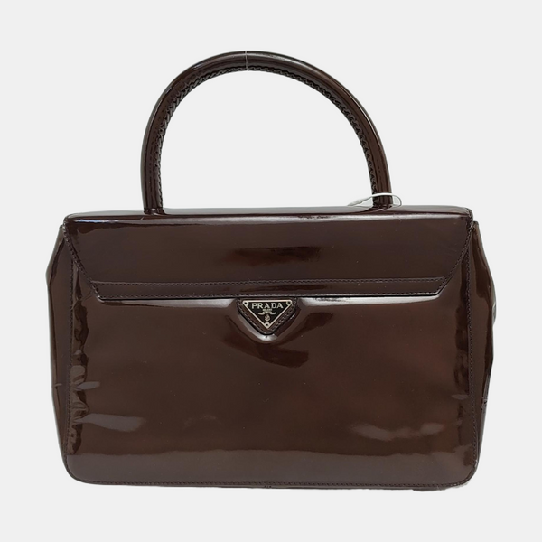 Patent Leather Top Handle Bag Brown