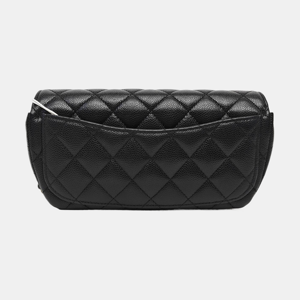 Quilted Grained Calfskin Shoulder Bag Black