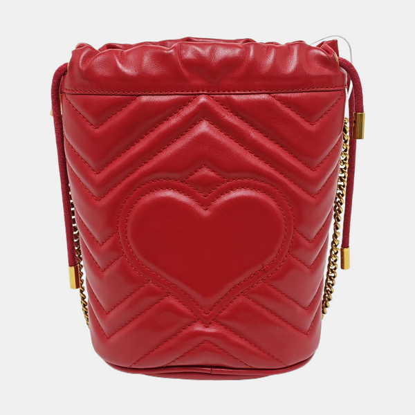 Authenticated pre-owned GG Marmont Mini Quilted Calfskin Red - Bucket Bag at Looply