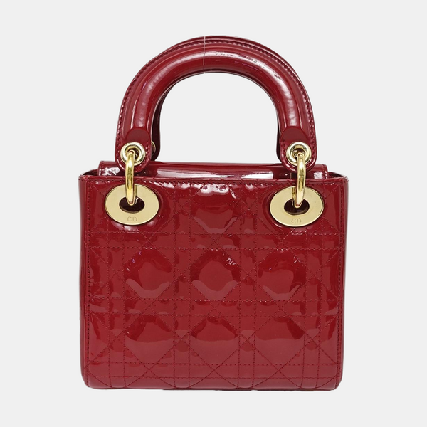 Authenticated pre-owned Lady Dior Mini Quilted Patent Leather Red - Tote Bag at Looply
