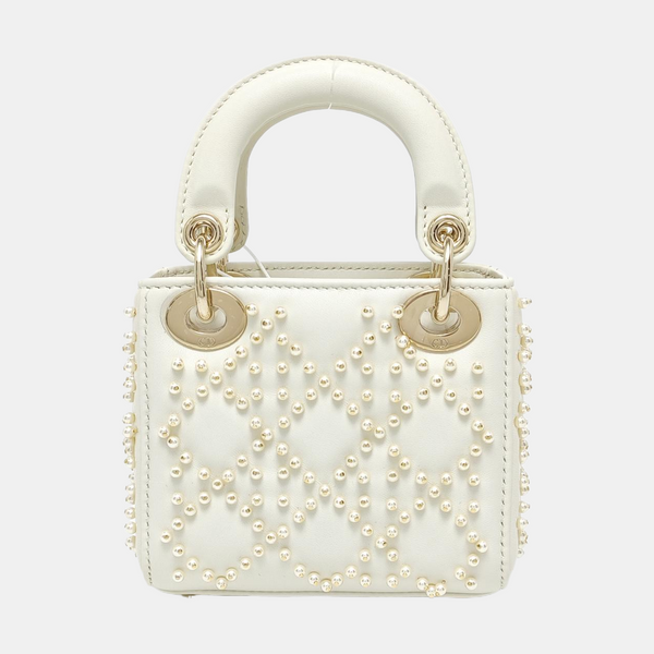 Authenticated pre-owned Lady Dior Super Mini Quilted Lambskin White - Tote Bag at Looply