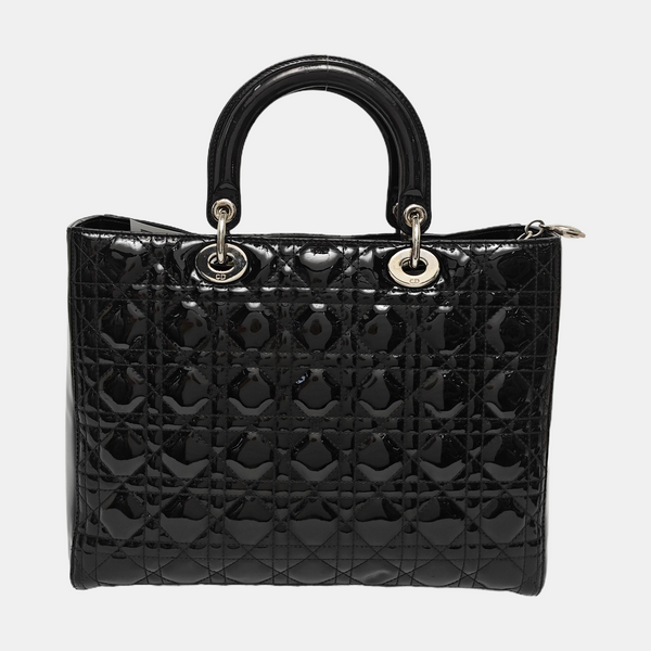 Authenticated pre-owned Lady Dior Large Quilted Patent Leather Blue - Tote Bag at Looply
