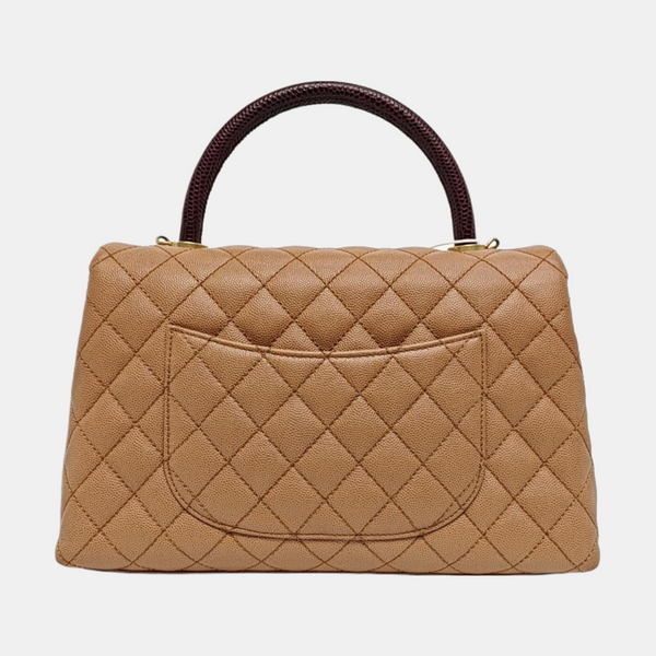 COCO HANDLE Medium Quilted Grained Calfskin Beige