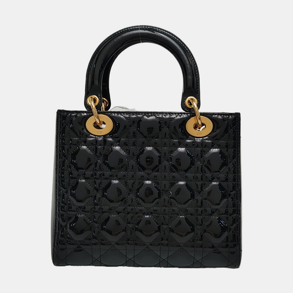 Lady Dior Medium Cannage Patent Leather Black