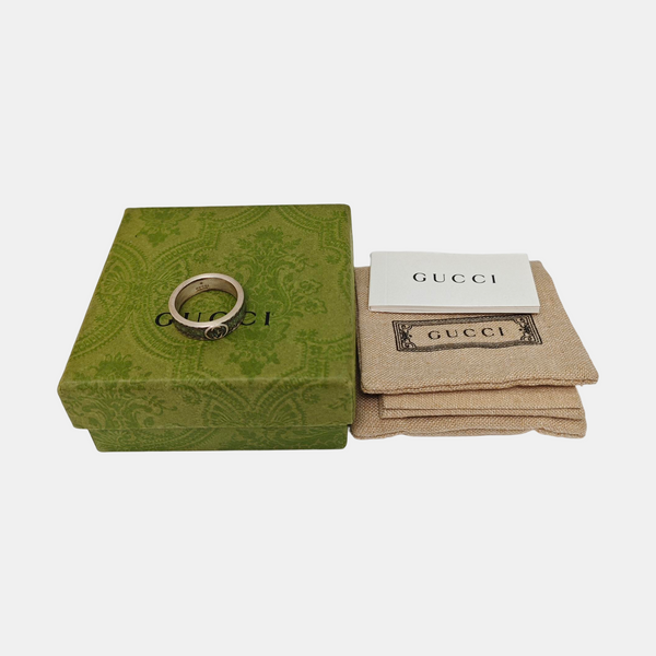 Interlocking G 925 Sterling Silver Green Ring HK 19