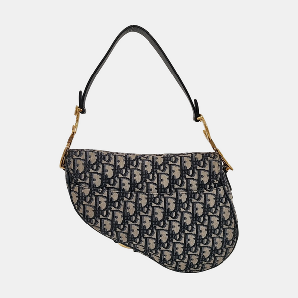 Authenticated pre-owned Saddle Medium Oblique Canvas Blue - Top Handle Bag at Looply