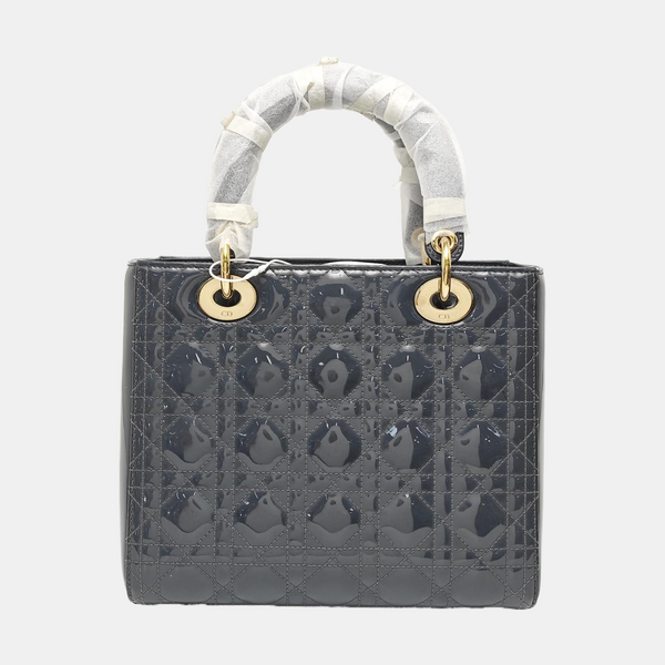 Lady Dior Medium Cannage Patent Leather Blue
