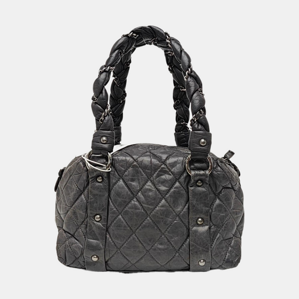 Quilted Calfskin Top Handle Bag Gray