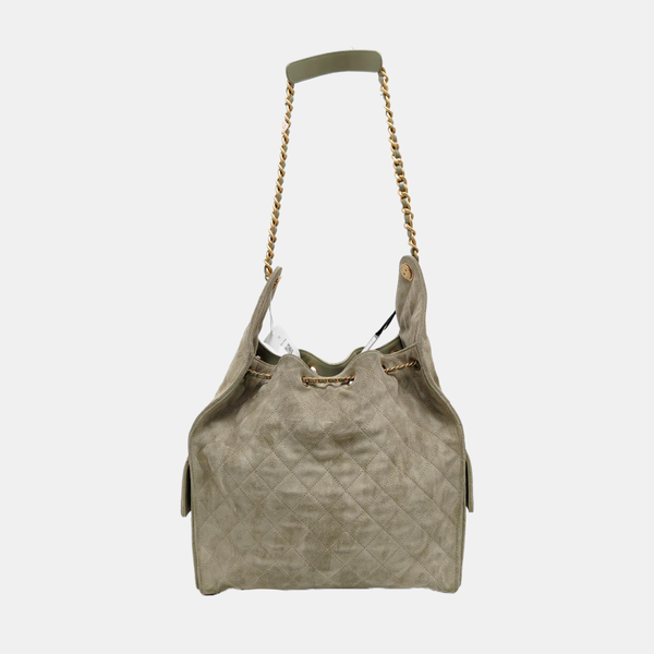 Authenticated pre-owned CHANEL 25 Quilted Suede Green - Shoulder Bag at Looply