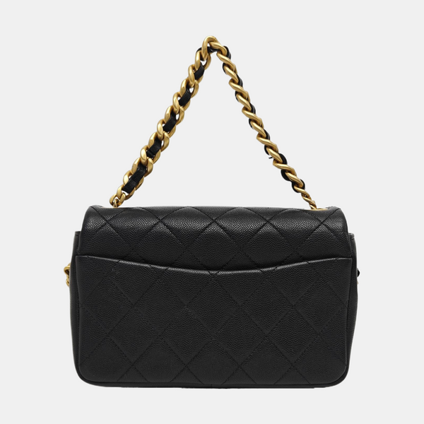 Quilted Grained Calfskin Shoulder Bag Black