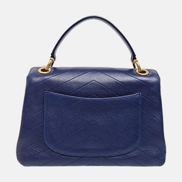 Chevron Calfskin Shoulder Bag Blue