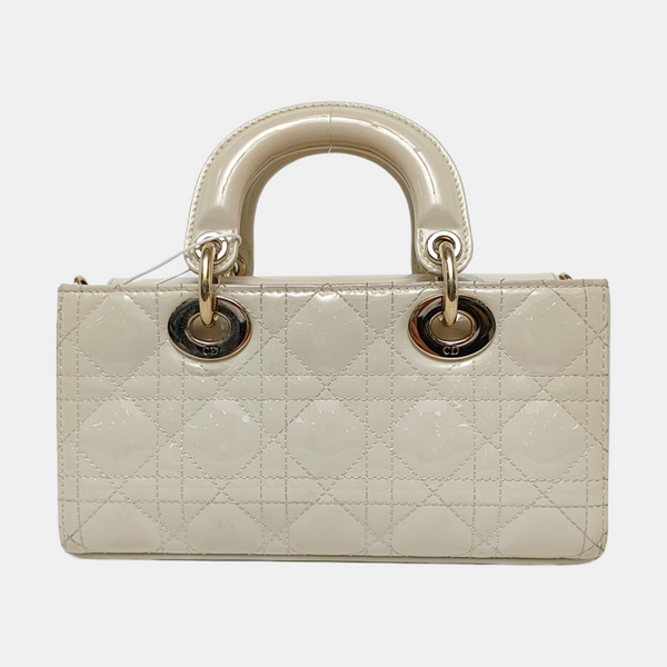 Lady D-Joy Small Cannage Patent Leather Beige