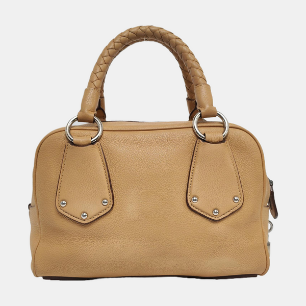 Authenticated pre-owned Bauletto Saffiano Calfskin Beige - Top Handle Bag at Looply