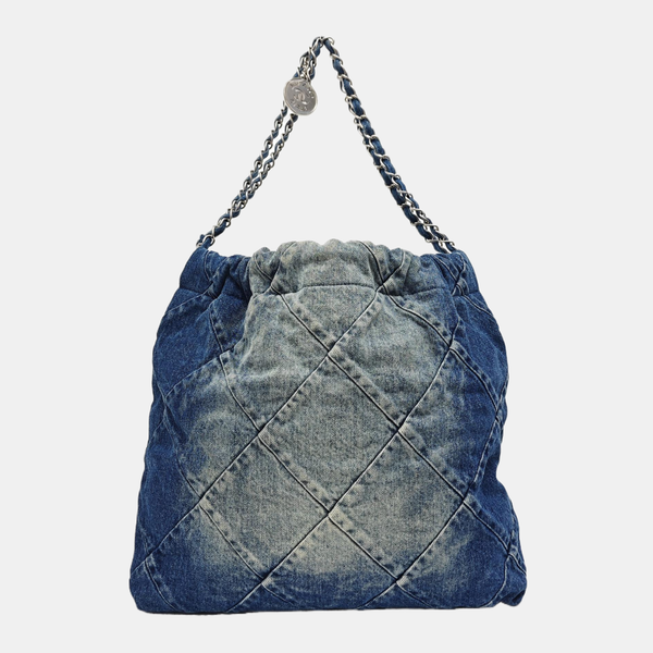 CHANEL 22 Medium Quilted Denim Blue