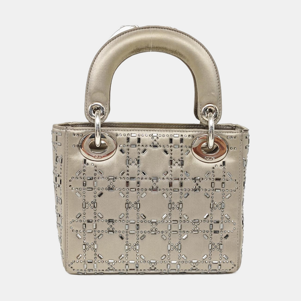 Authenticated pre-owned Lady Dior Mini Cannage Silk Satin Gray - Tote Bag at Looply