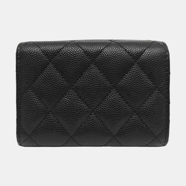 Quilted Grained Calfskin Wallet Black