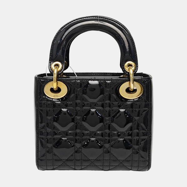 Lady Dior Mini Cannage Patent Leather Black