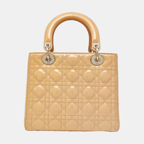 Lady Dior Medium Cannage Patent Leather Beige