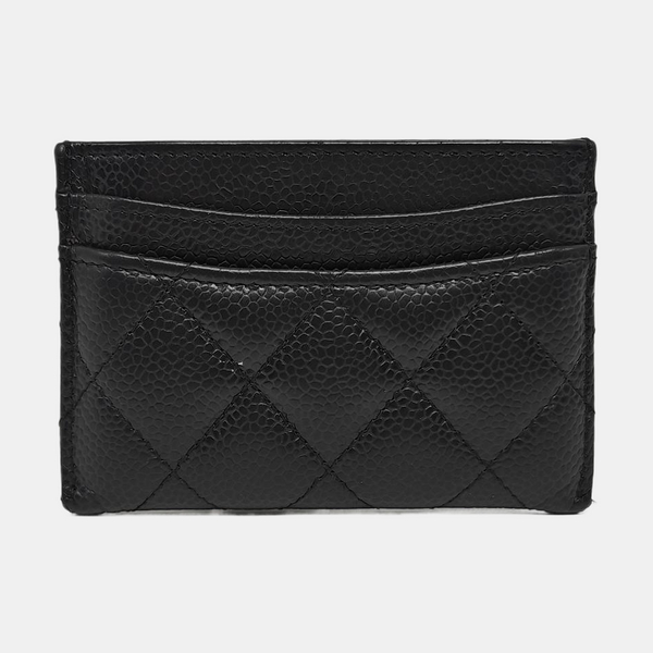 Quilted Grained Calfskin Card Holder Black