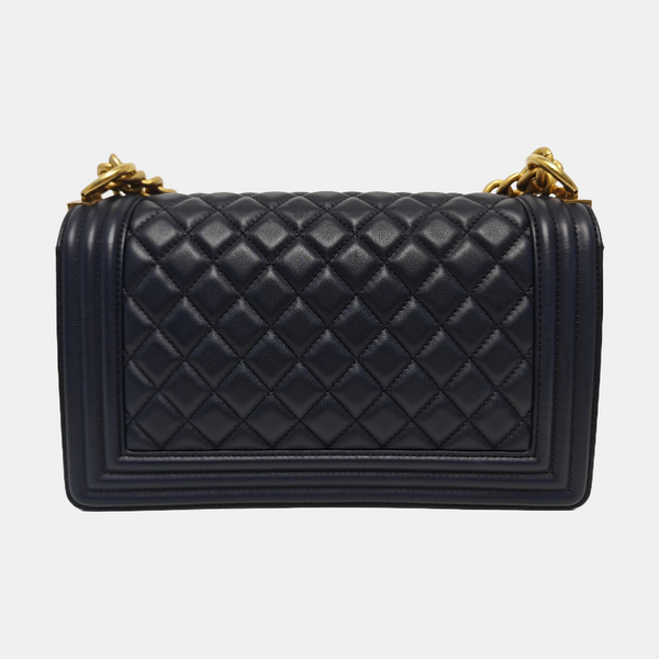 BOY CHANEL Medium Quilted Grained Calfskin Blue