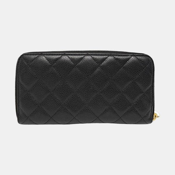 Quilted Grained Calfskin Wallet Black