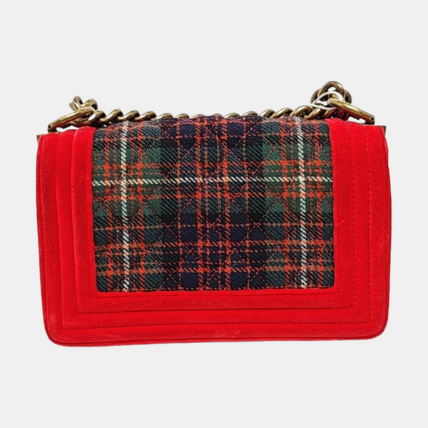 BOY CHANEL Small Quilted Velvet Red