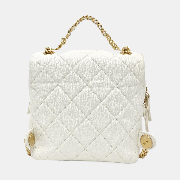 Quilted Grained Calfskin Backpack White