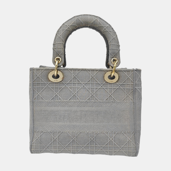 Lady D-Lite Medium Cannage Canvas Gray