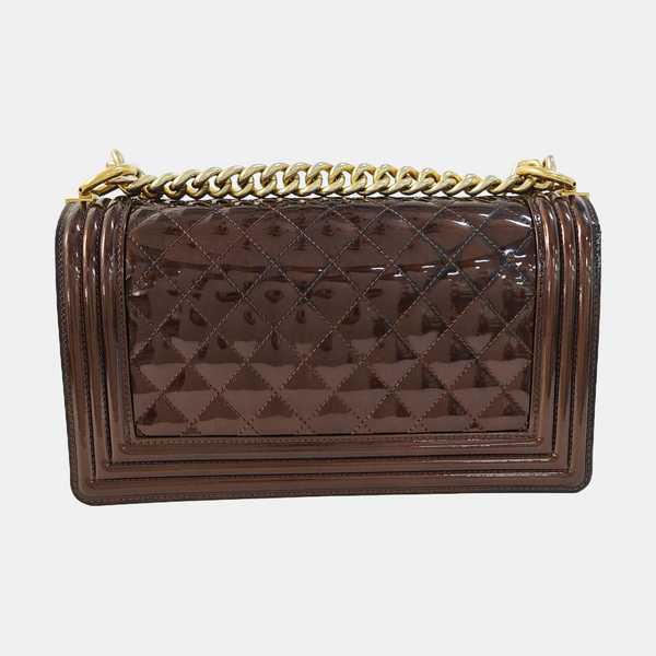 BOY CHANEL Medium Quilted Patent Leather Brown