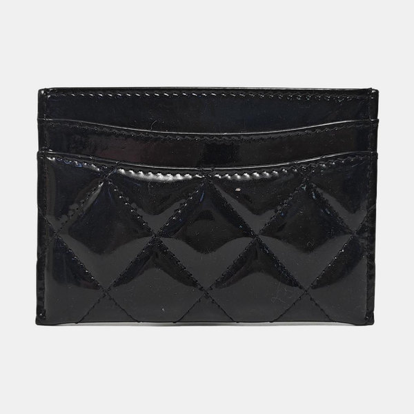Quilted Patent Leather Card Holder Black