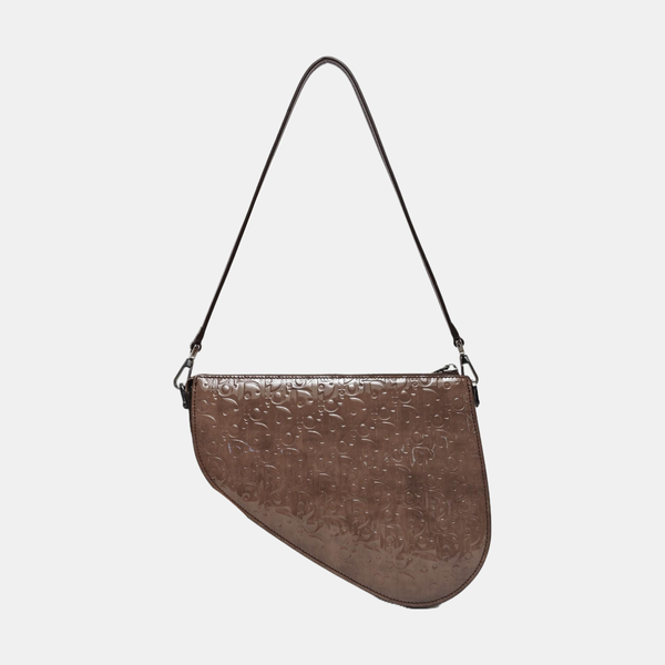 Authenticated pre-owned Saddle Monogram Patent Leather Grey - Shoulder Bag at Looply