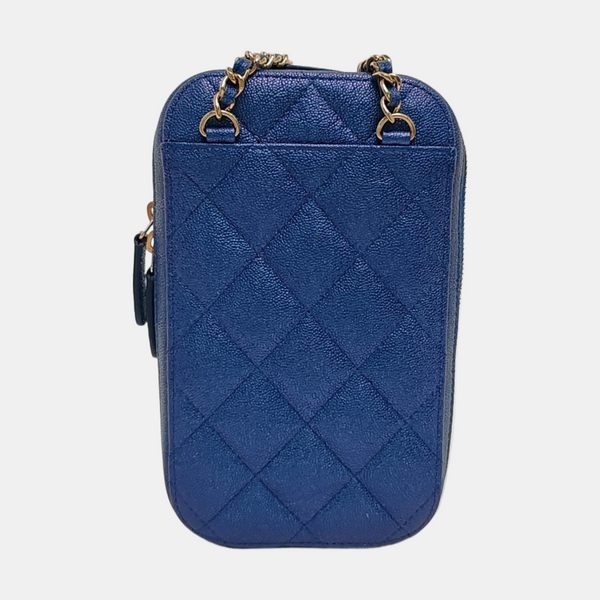 Quilted Grained Calfskin Blue