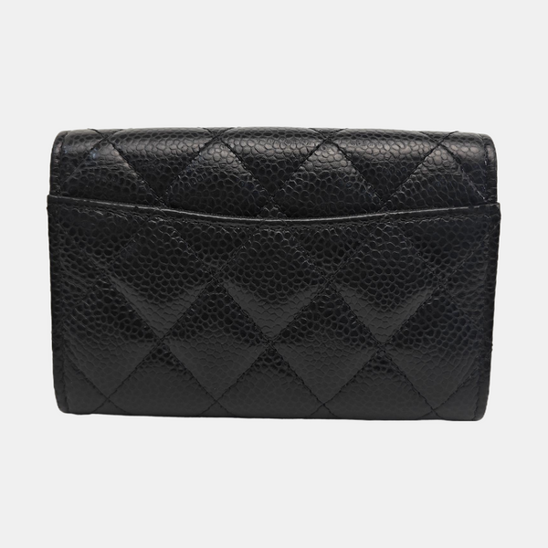 Quilted Grained Calfskin Wallet Black