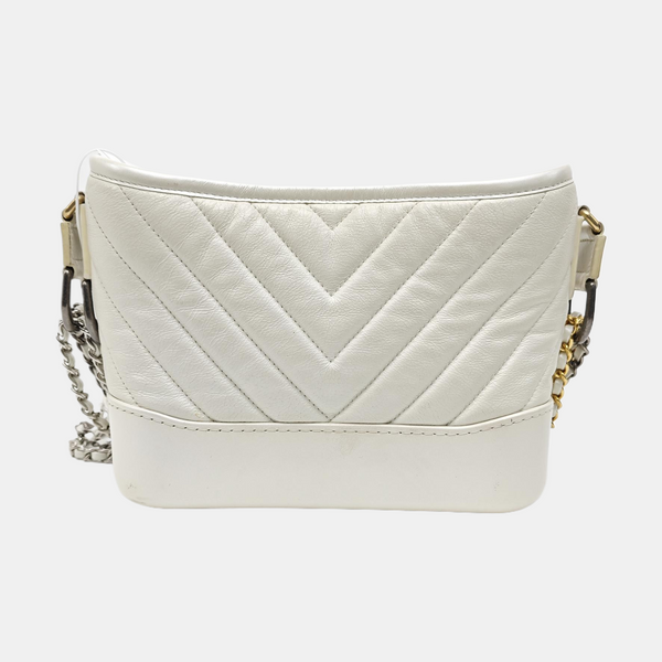 GABRIELLE Small Chevron Calfskin White