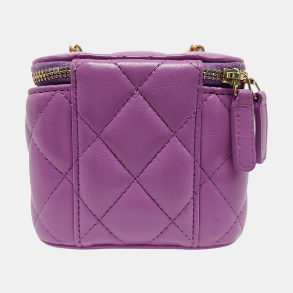Neceser pequeño de piel de cordero acolchada, morado