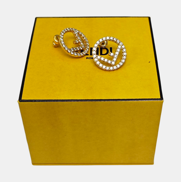 F Is Metal Gold Stud Earrings