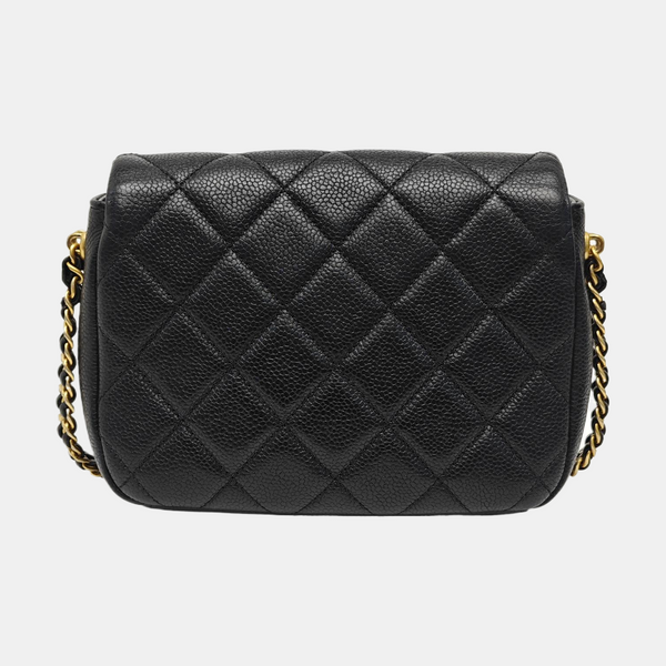 Quilted Grained Calfskin Shoulder Bag Black