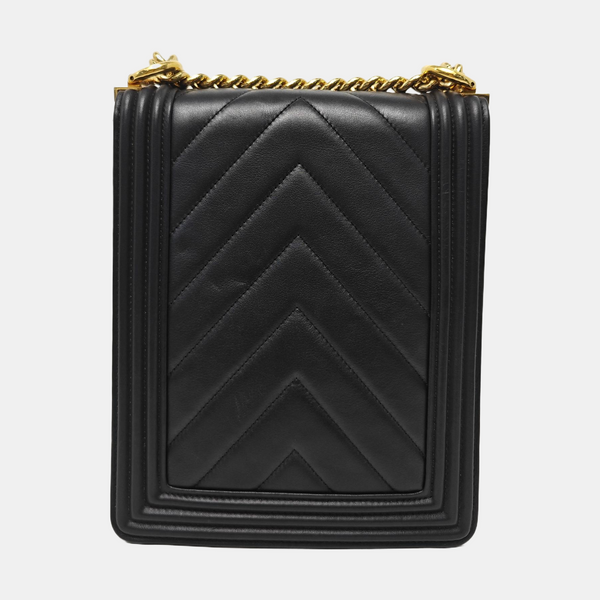 BOY CHANEL Mini Chevron Calfskin Black