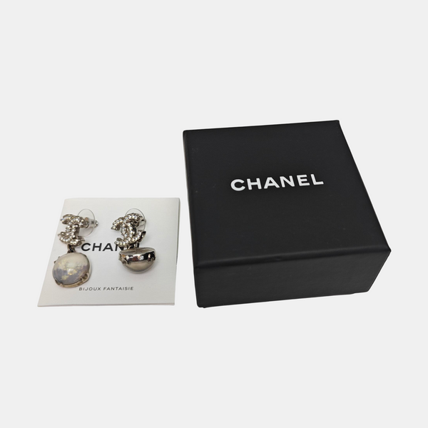 CC Logo Metal Silver Stud Earrings