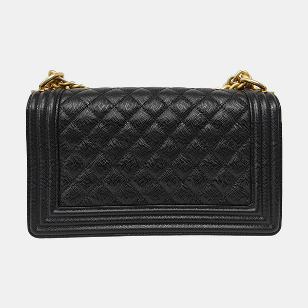 BOY CHANEL Medium Quilted Grained Calfskin Black