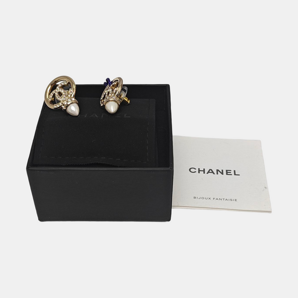 CC Logo Metal Gold Stud Earrings