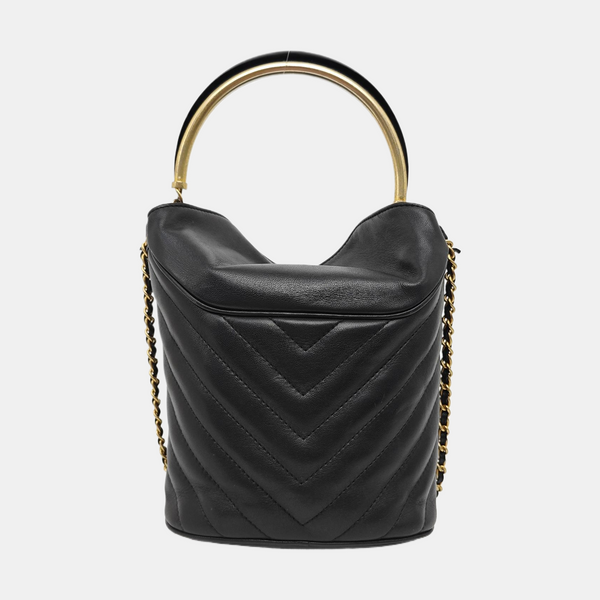 Quilted Lambskin Bucket Bag Black
