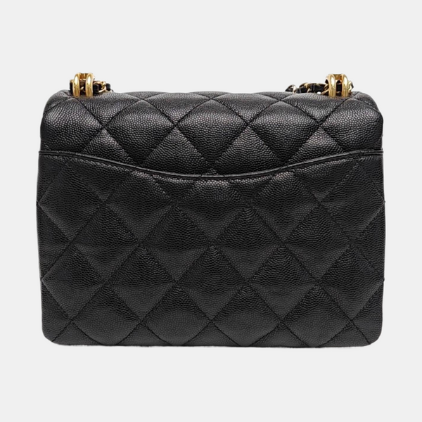 Quilted Grained Calfskin Crossbody Bag Black