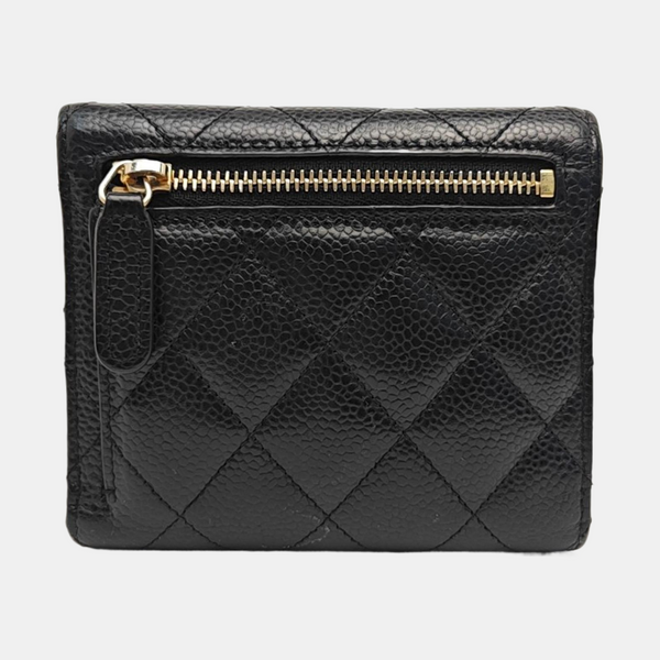 Quilted Grained Calfskin Wallet Black