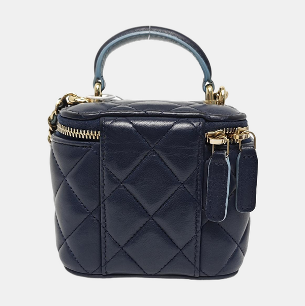 VINTAGE COSMETIC BAGS Quilted Lambskin Blue