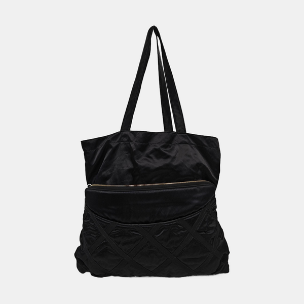 Quilted Fabric Top Handle Bag Black