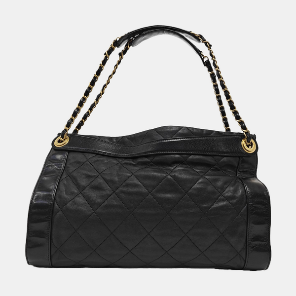 Quilted Calfskin Top Handle Bag Black