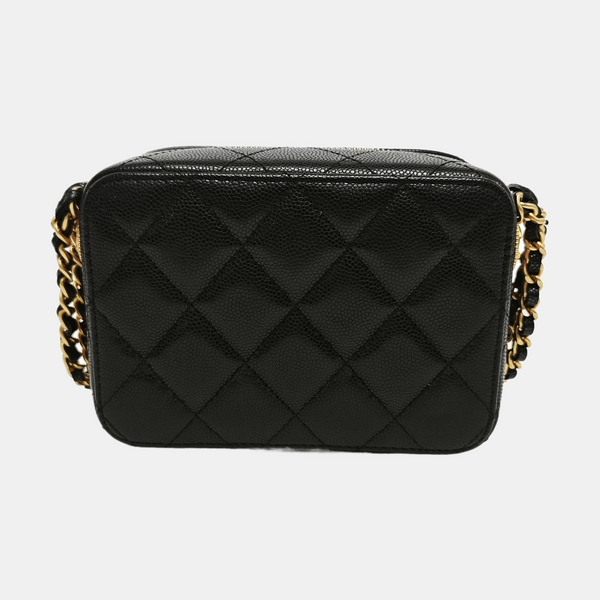 Quilted Grained Calfskin Shoulder Bag Black