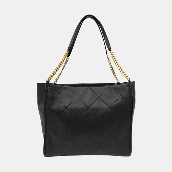 Quilted Grained Calfskin Tote Bag Black
