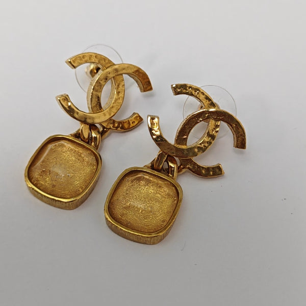CC Logo Metal Gold Stud Earrings